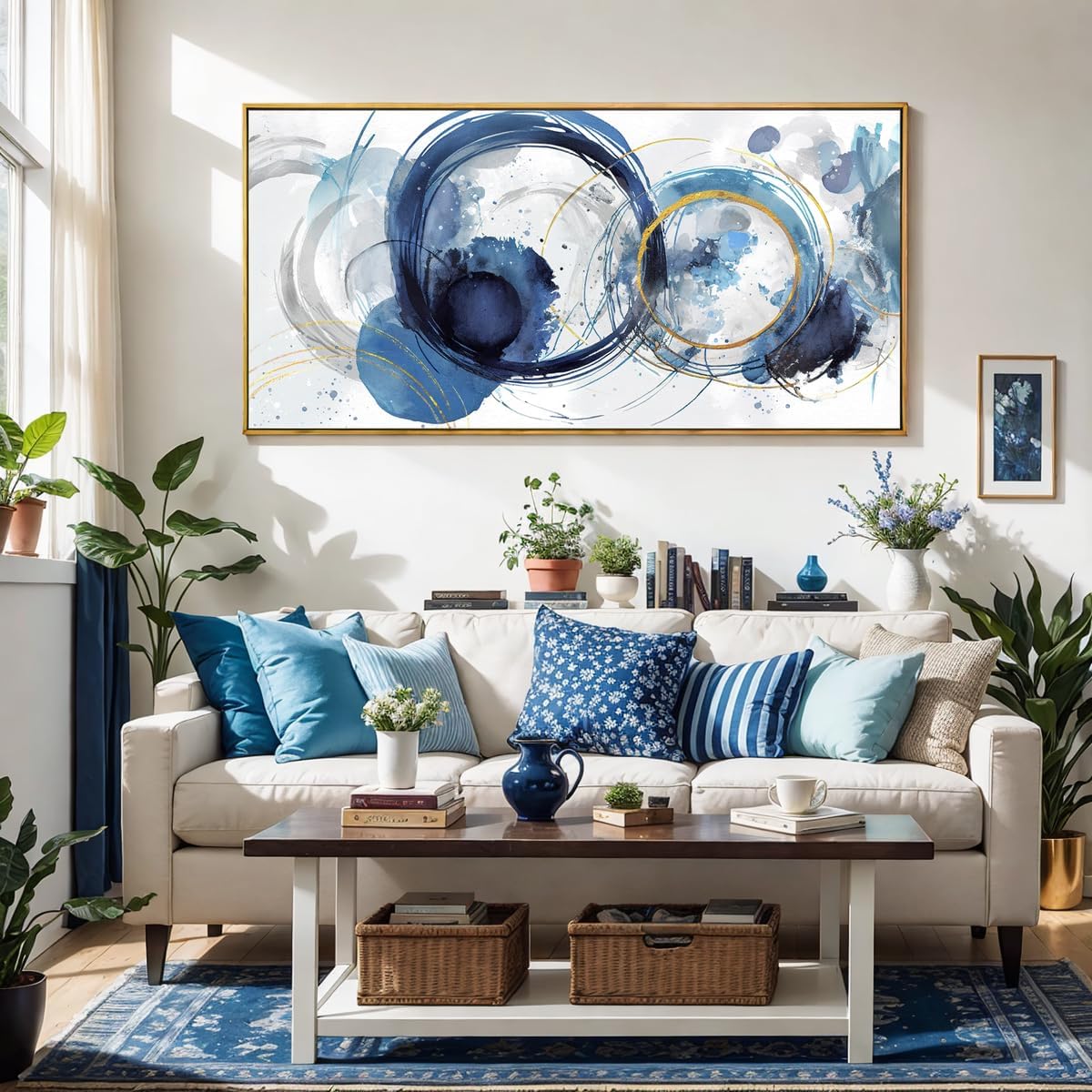 Arte para pared, pinturas de arte abstracto, fantasía azul, grafiti colorido sobre fondo blanco, arte moderno para decoración de pared para sala de