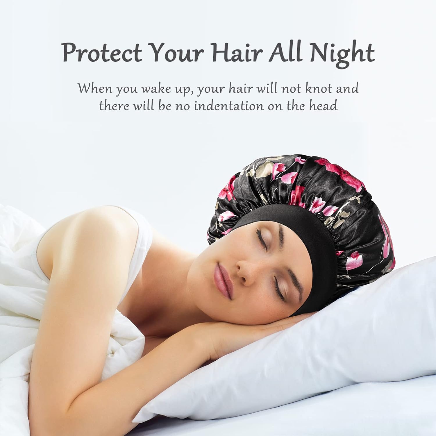 4 gorros de seda de satén para dormir, gorro de seda para dormir, capó para dormir para mujeres negras, gorro de seda de banda ancha para cabello