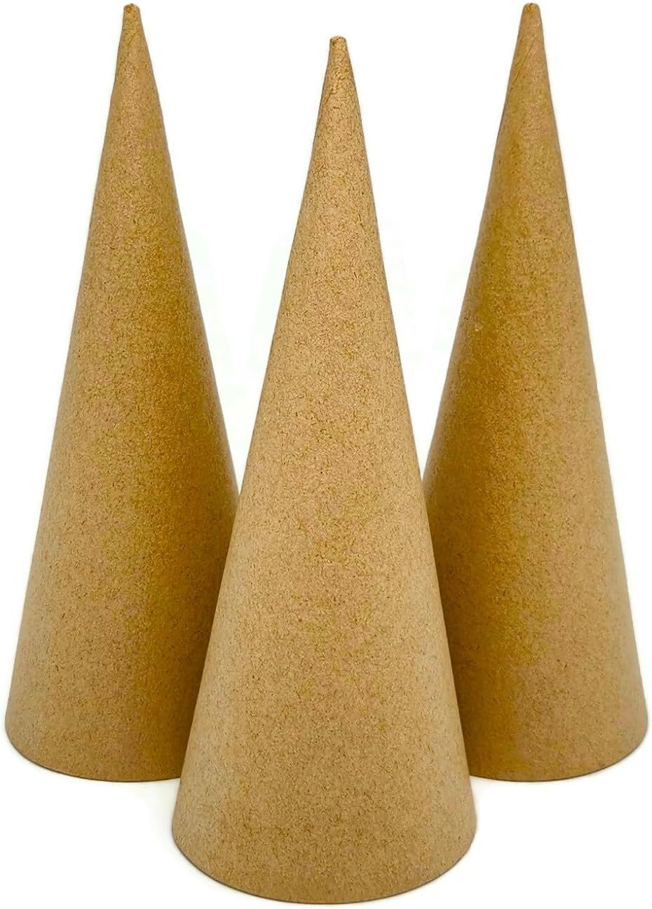 AllStellar Juego de 3 conos de papel maché con parte inferior abierta de 8.8 x 3.5 pulgadas (pequeño Plus) – Para proyectos de arte de bricolaje,