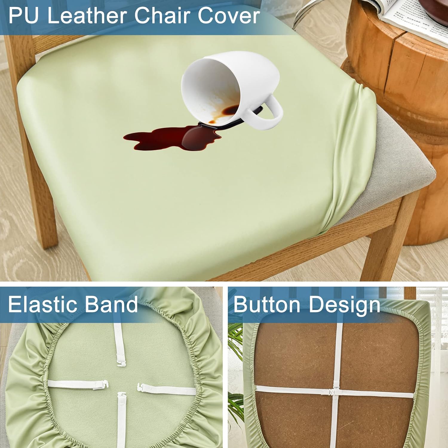 HAOYONG Juego de 4 fundas de asiento para silla, fundas impermeables de poliuretano para sillas de comedor, fundas de cojín impermeables para sillas