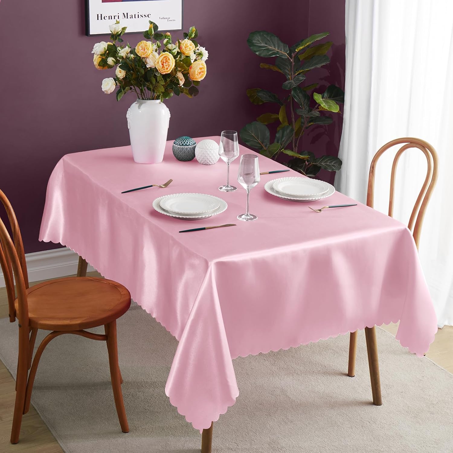 Paquete de 6 manteles de satén rosa de 58 x 102 pulgadas, rectangular, brillante, sedoso y suave, para decoración de banquete de boda, fiesta