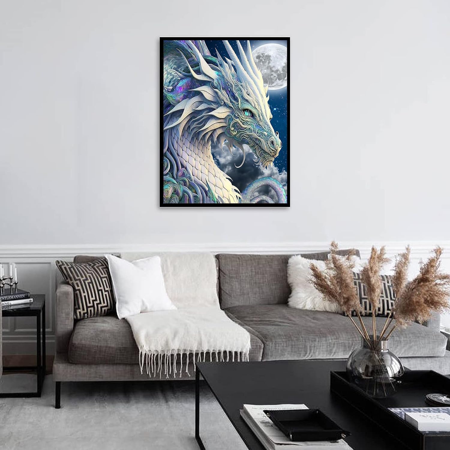 Kits de pintura de diamantes de dragón para adultos, arte de diamantes de luna 5D, pintura de diamantes de cristal, pintura redonda completa,