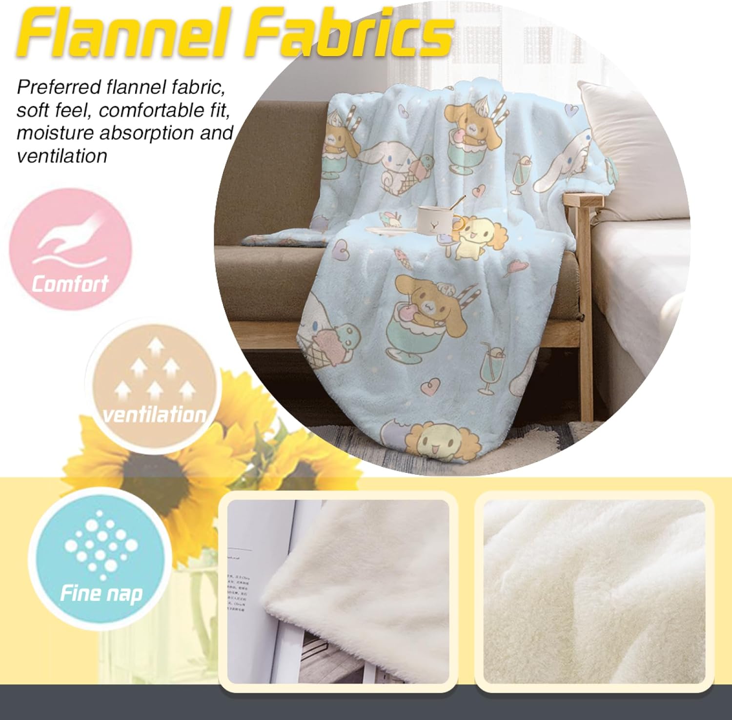 Manta de franela ultra suave con diseño de gatitos de caricaturas, manta de decoración de ropa de cama kawaii, manta para sofá (50 x 40 pulgadas,