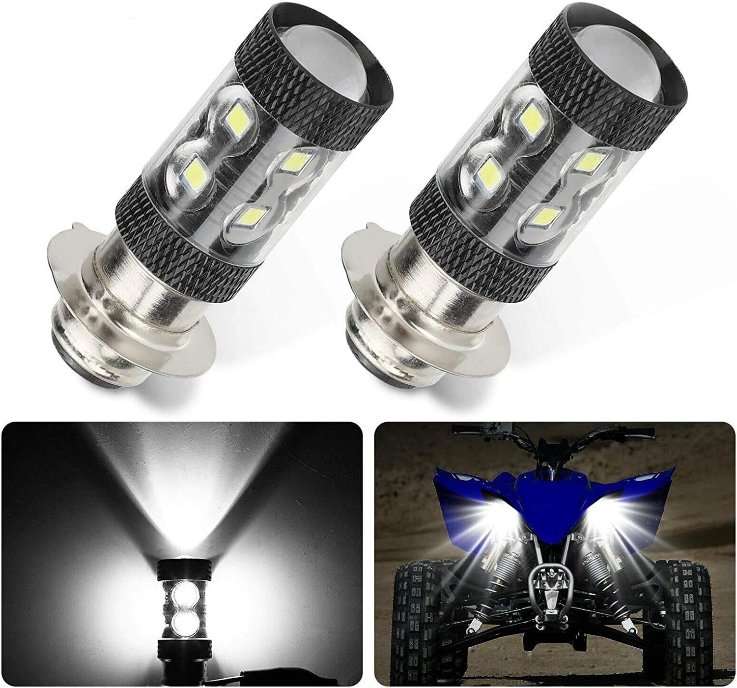 Motocicleta 2 x 80 W H6 Super blanco brillante LED faros bombillas actualización para ATV YFM YFS YFZ Bruin YFM350 200 350 400 450 660 700 Raptor