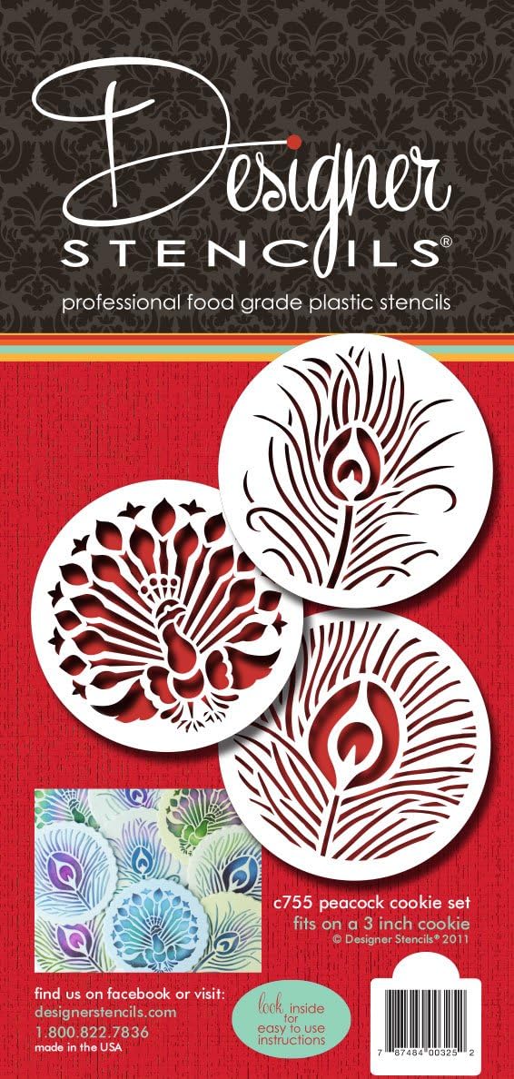 Designer Stencils Juego de plantillas de galletas de pavo real, beigesemitransparente