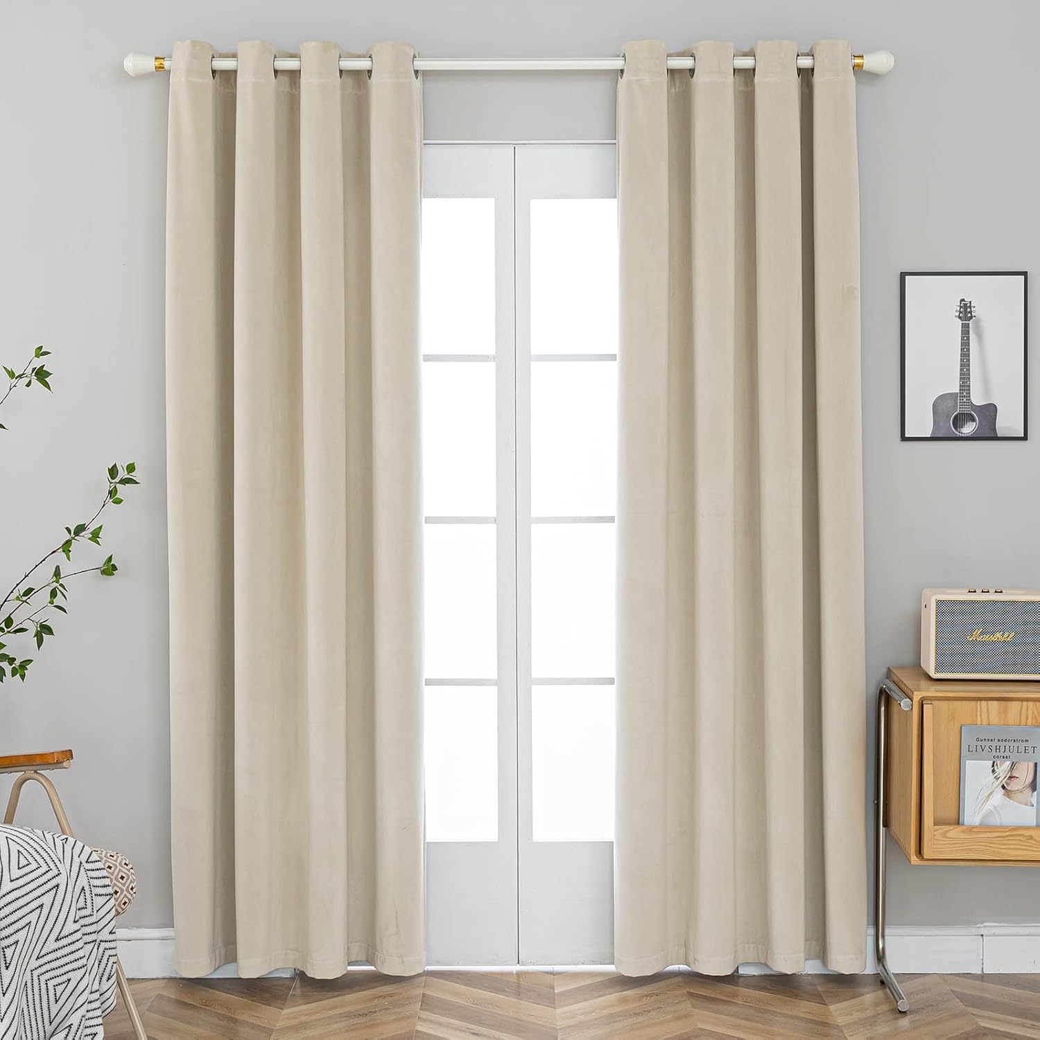 PLEASANT BOULEVARD Cortinas de terciopelo 2 paneles Cortinas opacas pesadas con ojales, cortinas de oscurecimiento con aislamiento térmico para sala