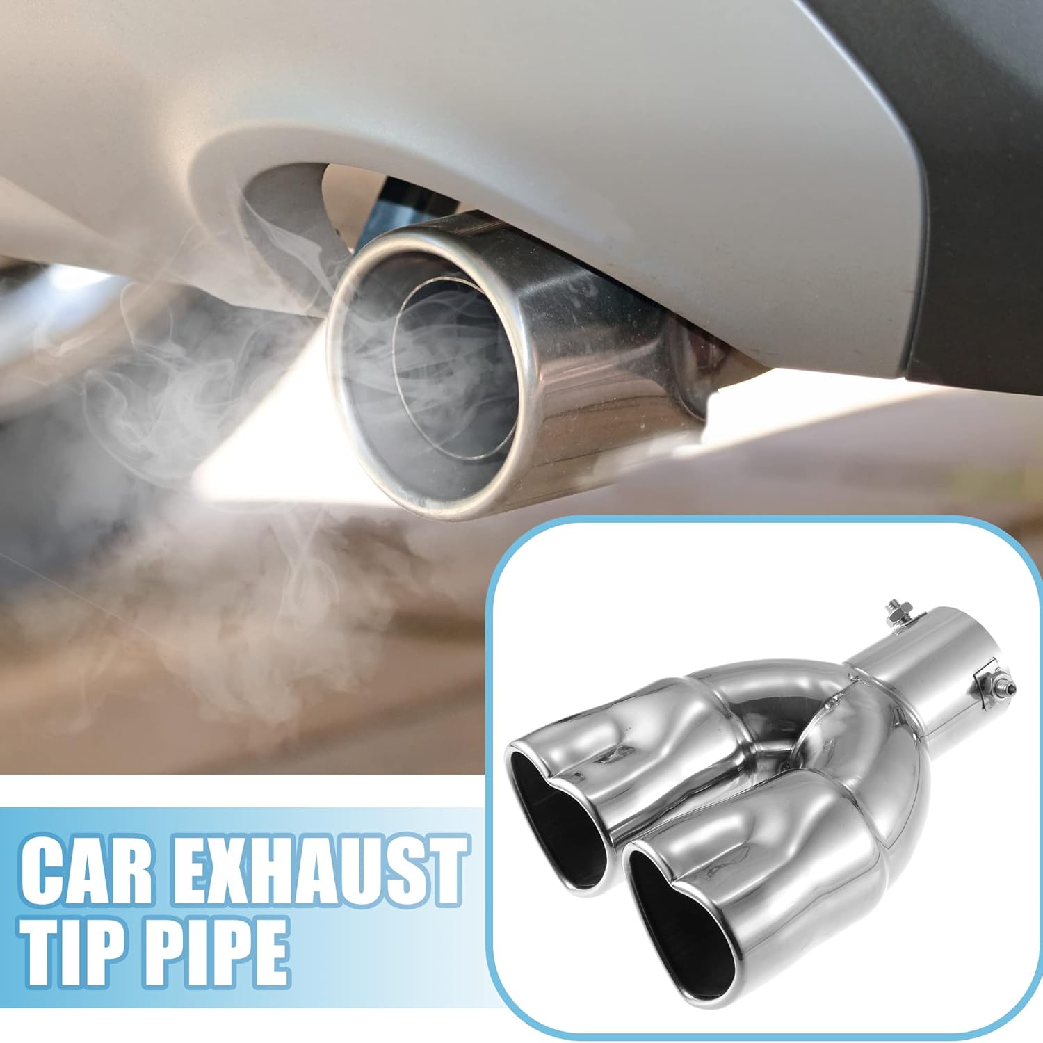 Tubo de escape doble para automóvil, en forma de corazón, diámetro aplicable, 2.36 pulgadas, tubo de escape universal, punta de silenciador, tubo de