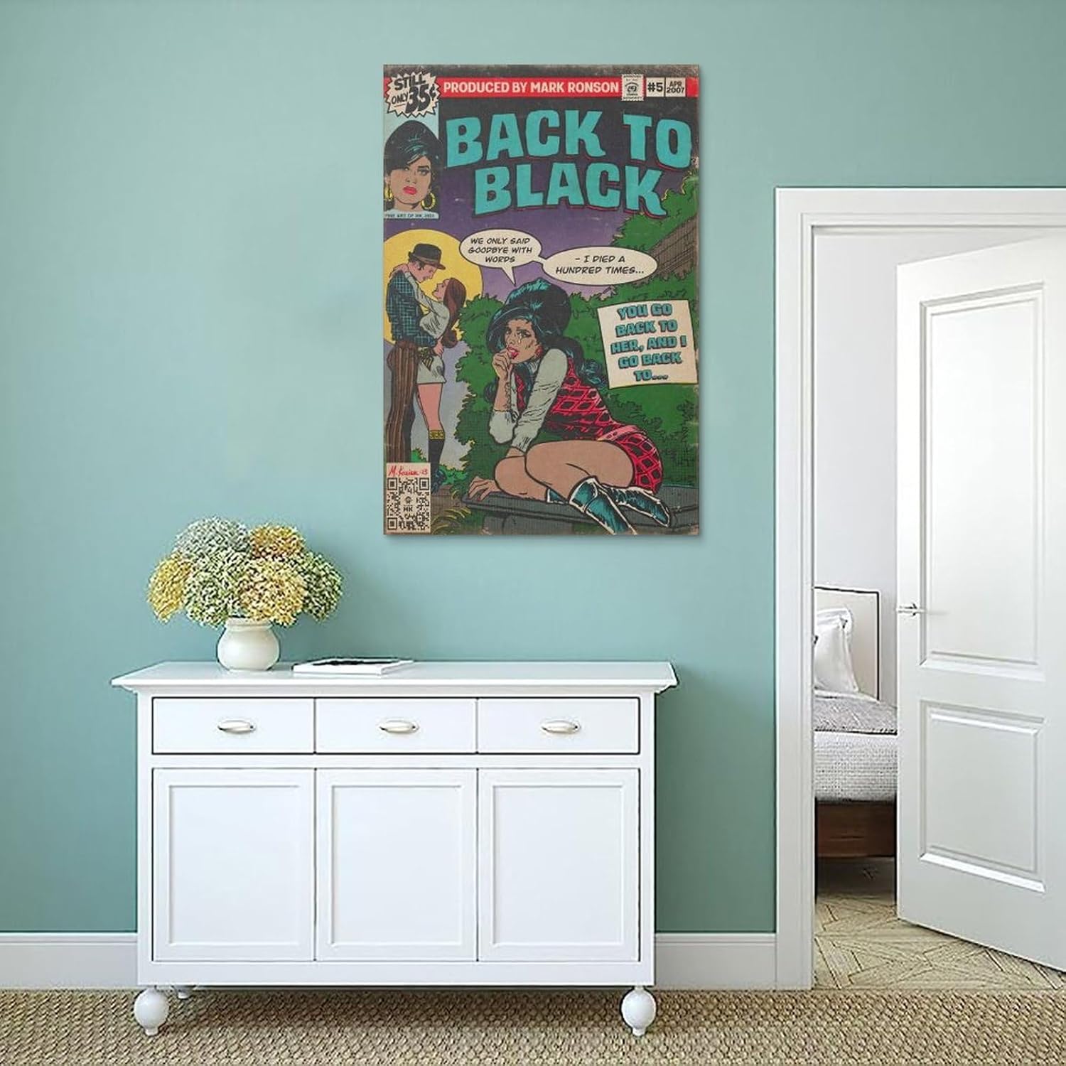 Amy Winehouse – Póster de arte cómico de álbum de música negra para habitación, arte estético, arte de pared, decoración de dormitorio, 12 x 18