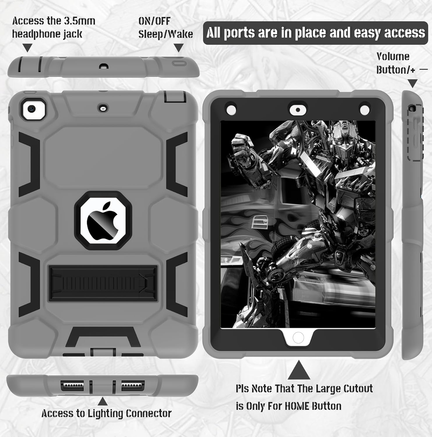 CCMAO Funda para iPad de 65 generación (9.7 pulgadas, 20182017), iPad Air de 2 generación (2014) con soporte, funda protectora híbrida a prueba de