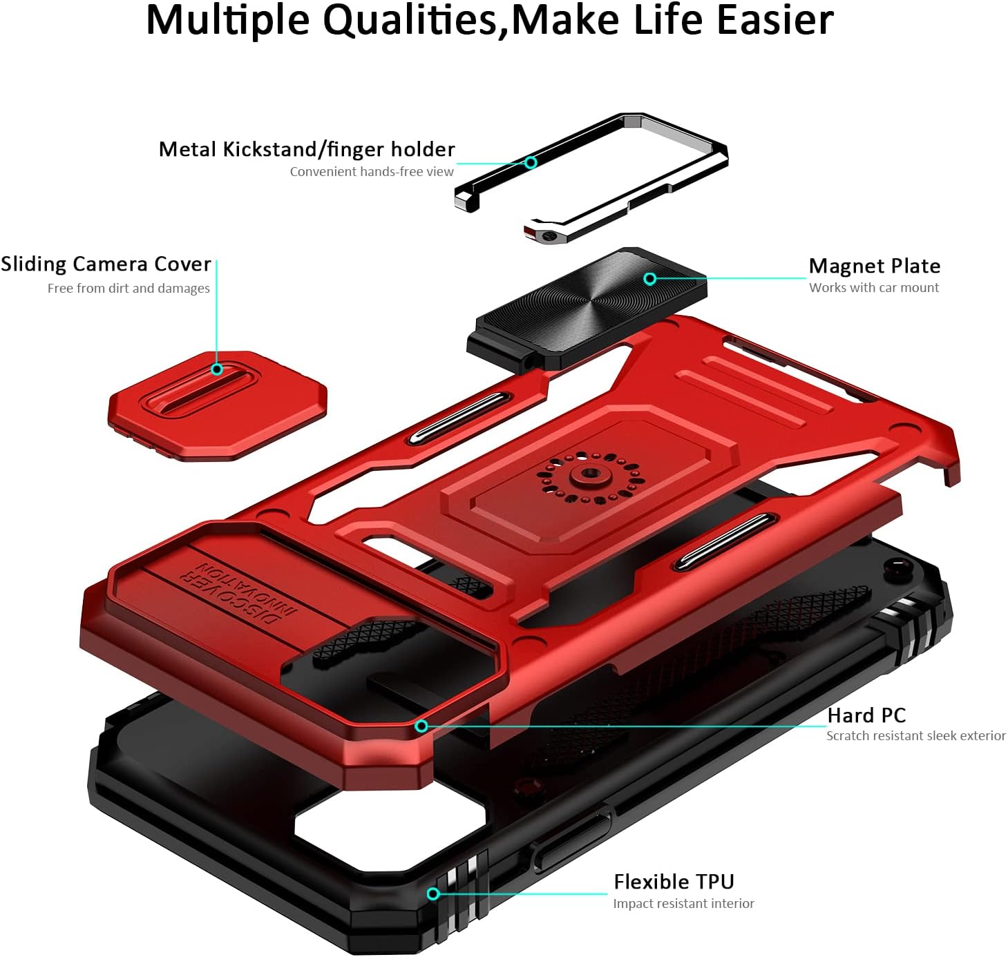 Nvollnoe Funda para iPhone 1212 Pro con funda deslizante para cámara de grado militar, resistente a prueba de caídas, resistente con anillo