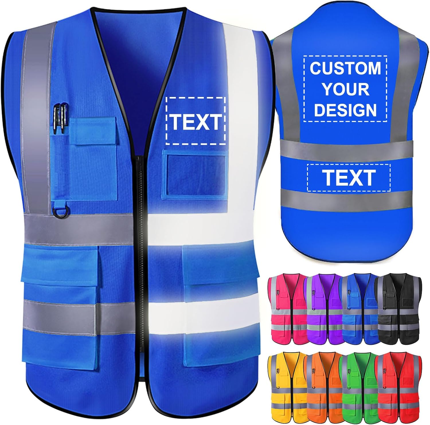 Chaleco de seguridad personalizado para hombres con bolsillos de logotipo, chalecos reflectantes de alta visibilidad, ropa de trabajo de seguridad