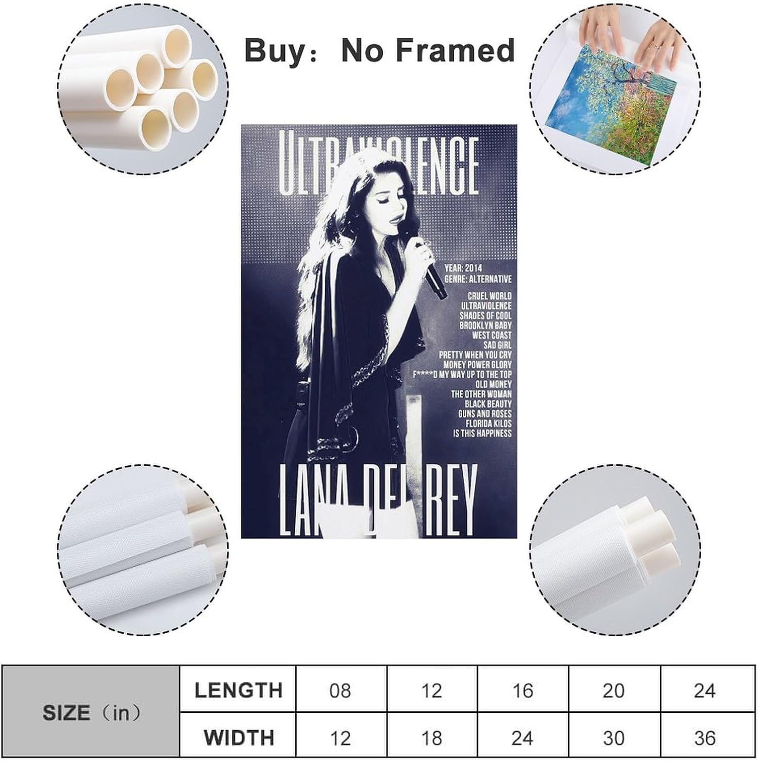 Lana Del Rey – Póster de ultraviolencia para decoración de pared, lienzo estético para decoración de dormitorio, 20 x 30 pulgadas (19.7 x 29.5 in),