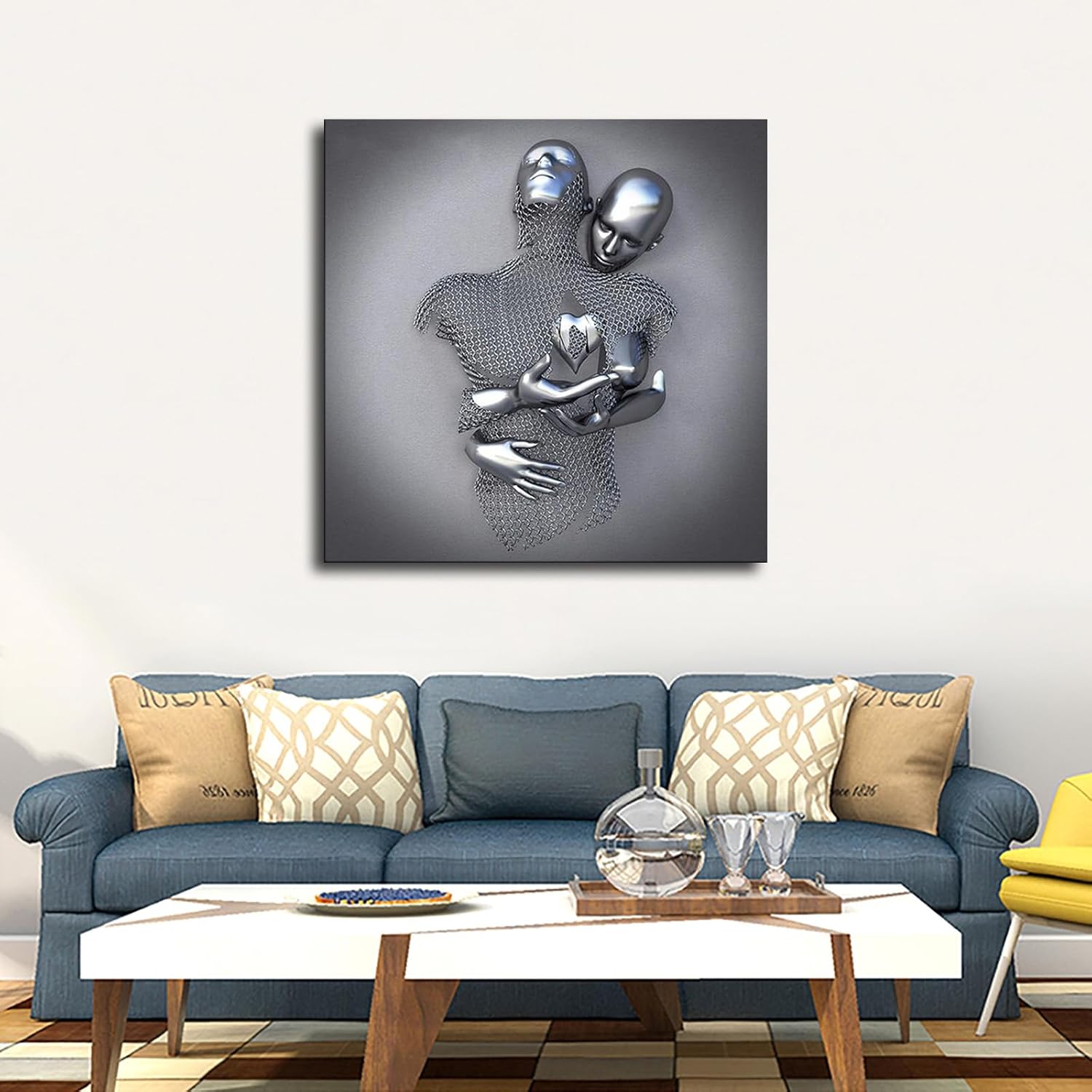 YonGto Póster de escultura de metal 3D con diseño de corazón de amor, moderno, abstracto, abrazo, amantes, lienzo, impresión de imágenes, decoración