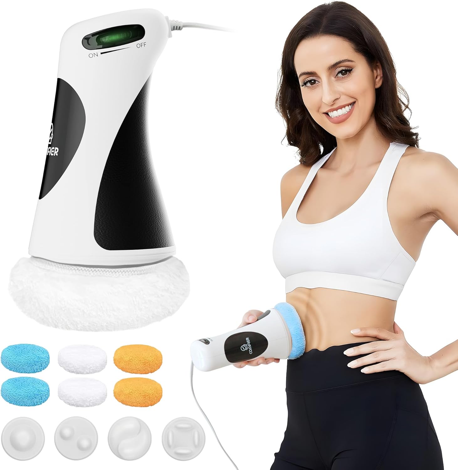 COMFIER Removedor de masajeador de celulitis, máquina de moldear el cuerpo con 5 cabezales de masaje y 6 almohadillas lavables, máquina de