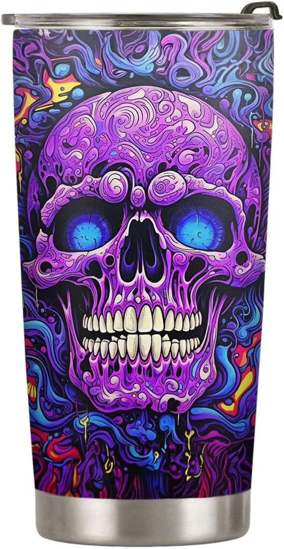 Vaso de Halloween de 20 onzas, vaso de calavera de azúcar, calavera de caramelo, vaso de calavera de azúcar y calabaza de Halloween, taza de viaje