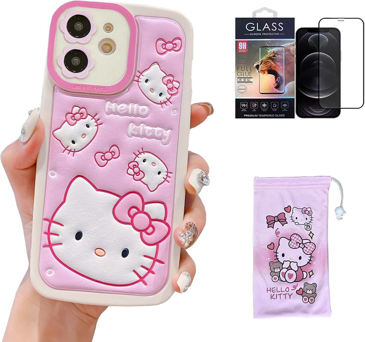Funda de dibujos animados con diseño de gato para iPhone 11 de 6.1 pulgadas con protector de pantalla HD, funda de silicona 3D, funda de silicona