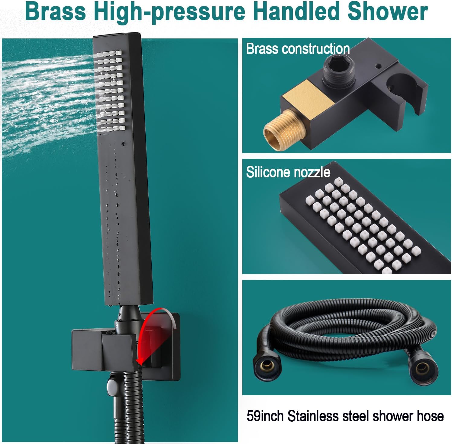 HOMEDEC Sistema de chorros de ducha completo negro, juego de grifo de ducha LED de 16 pulgadas con 6 aerosoles corporales y válvula termostática de