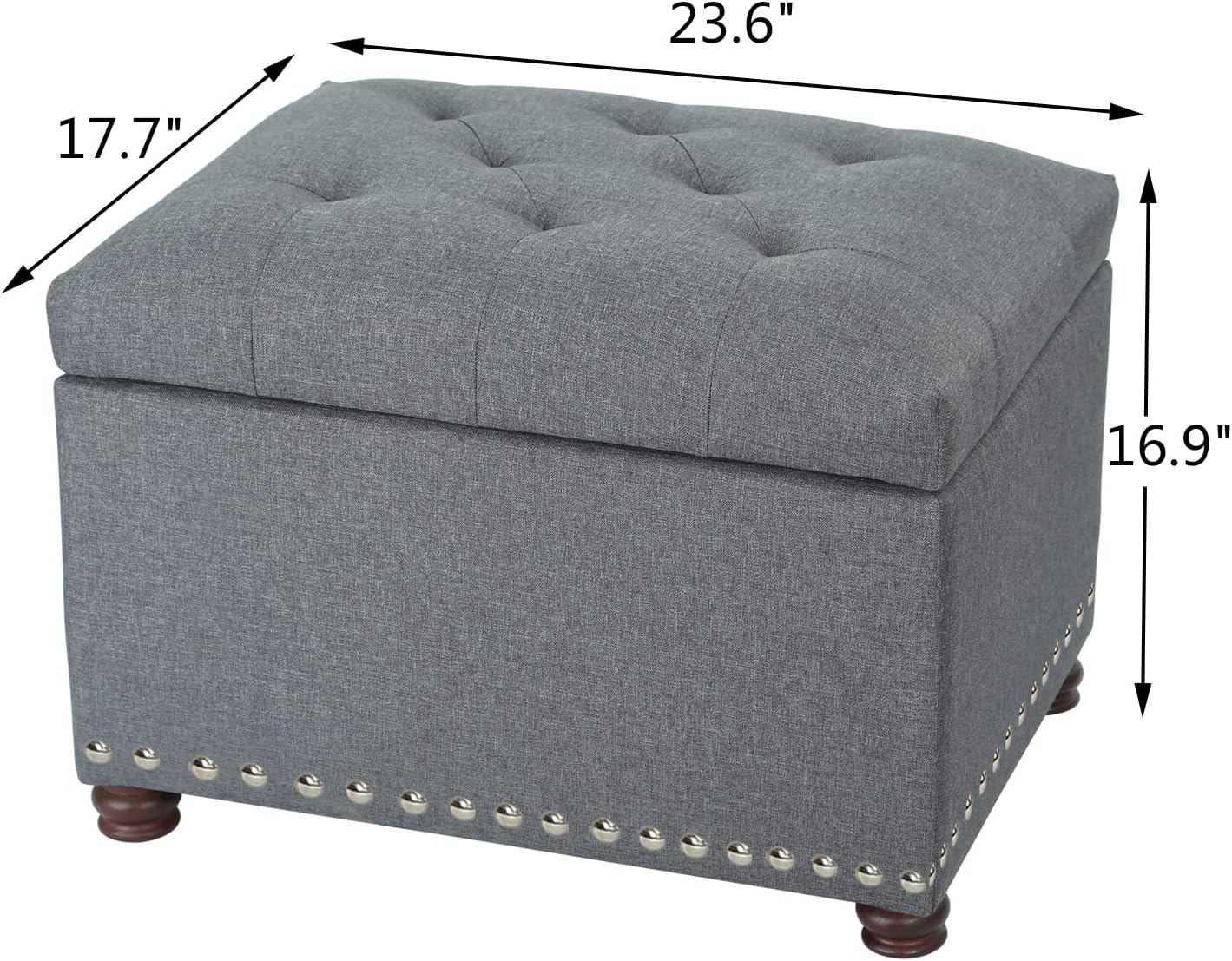 Joveco Banco otomano de almacenamiento rectangular de tela, reposapiés, 24 pulgadas, moderno, copetudo, para dormitorio, asiento para entrada,