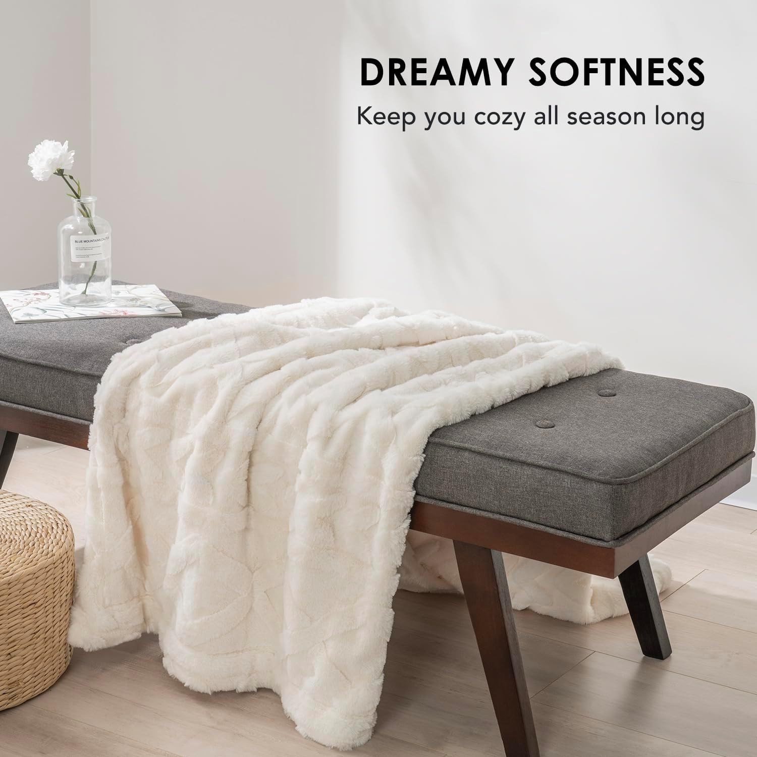EVERGRACE Manta de piel sintética, manta de forro polar suave para mujer, acogedora manta de felpa esponjosa y cálida para sofá y cama, 60 x 80