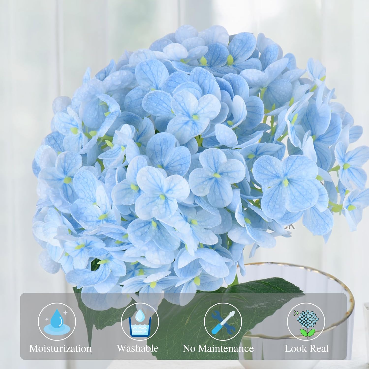 Flores de hortensias artificiales, 4 tallos de hortensias artificiales de tacto real de 21 pulgadas para regalos del día de San Valentín, bodas de