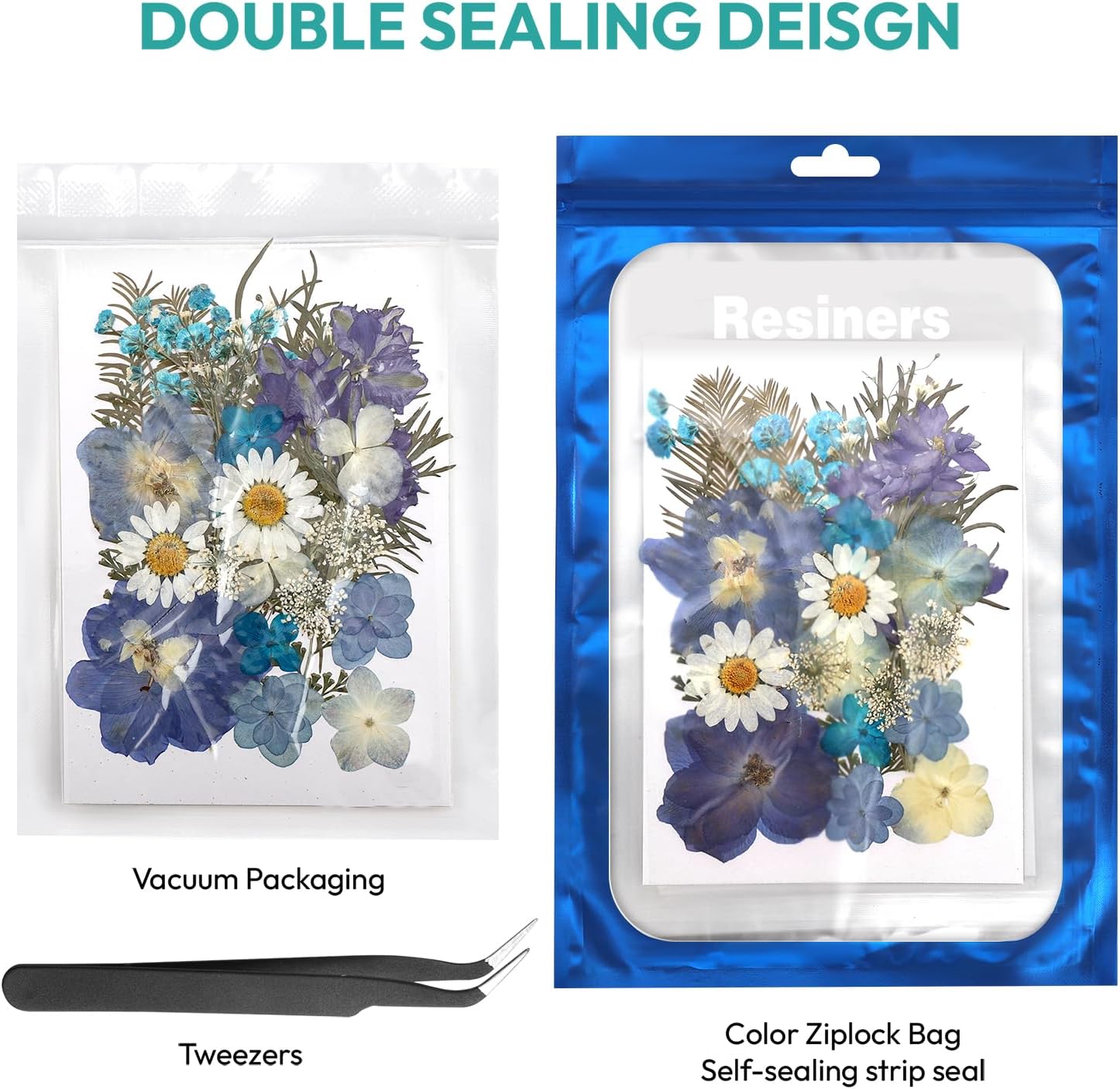 Resiners Juego de 100 flores secas prensadas para moldes de resina, flores secas naturales azules reales, kit de hojas secas para álbumes de