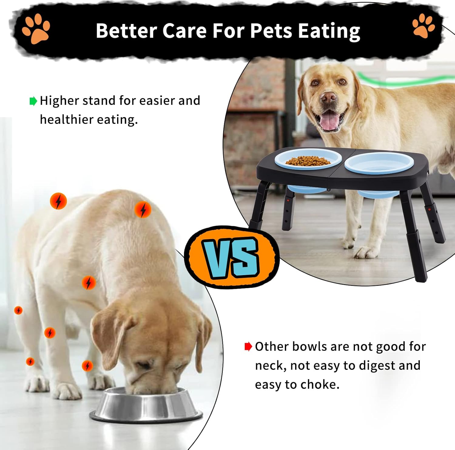 SIMMOUDE Cuencos elevados para perros grandes y medianos para mascotas, plegables, 2 cuencos elevados para alimentos y agua con soporte, 3 alturas
