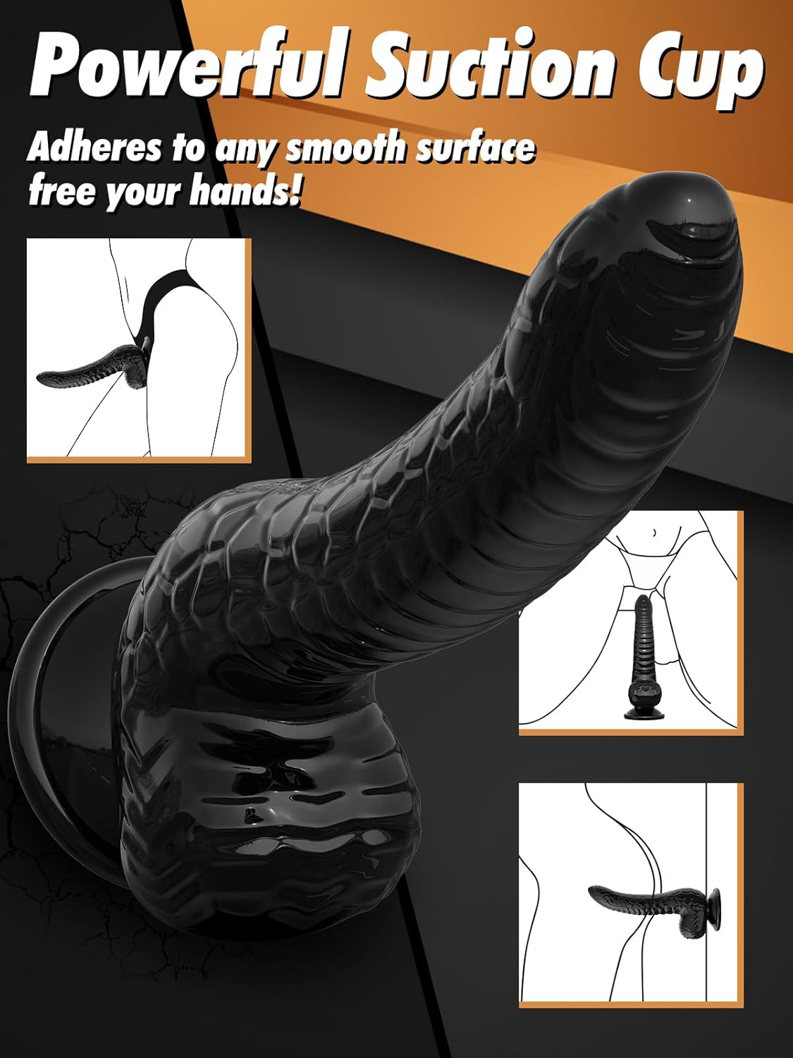 Consolador negro de 7.67 pulgadas con diseño de serpiente, consolador realista para estimulación del punto G, consolador de material seguro para el