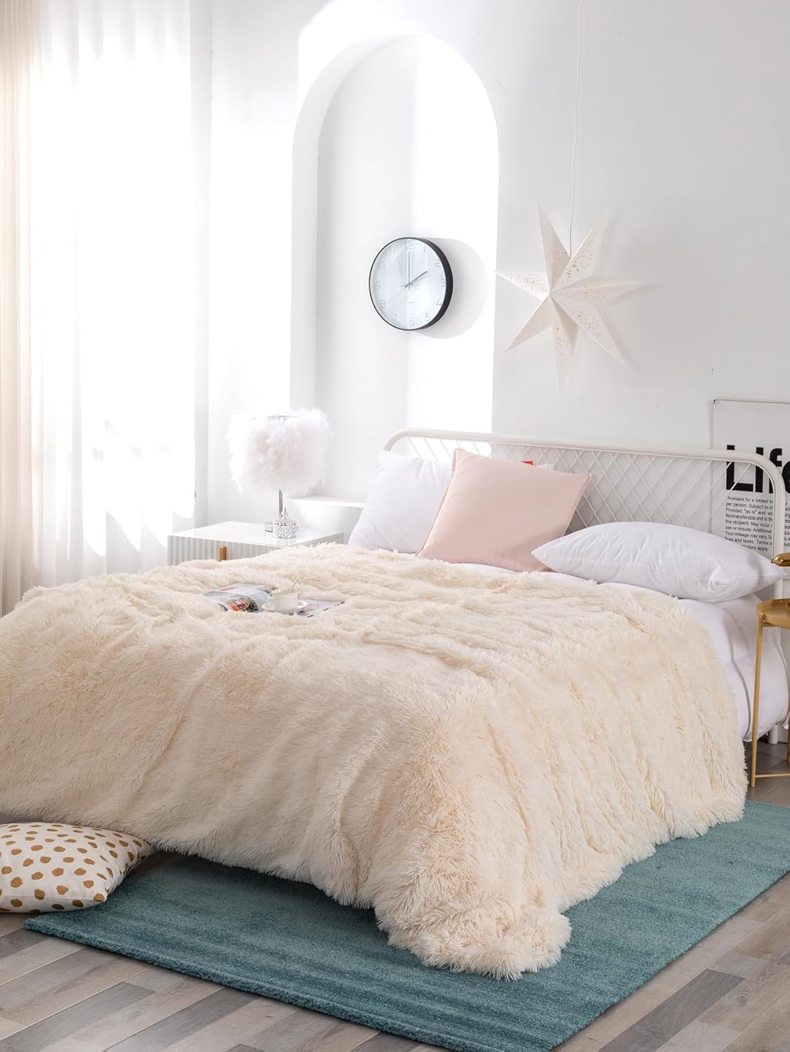QWINEE Manta de felpa extra sólida, manta de cama para sofá y cama, suave de pelo largo y lanudo para todas las estaciones, manta cálida reversible