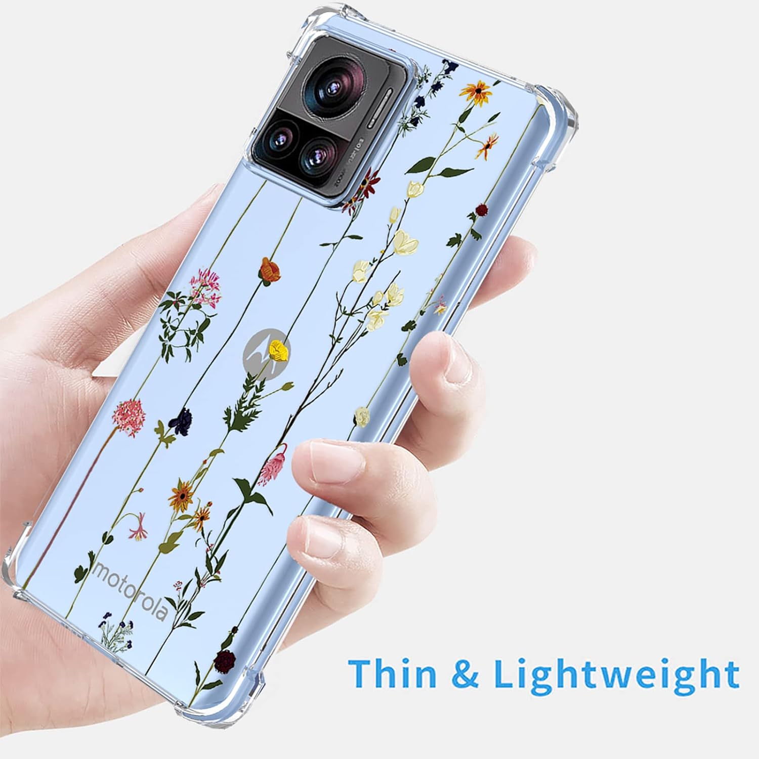 OEURVQO Funda para Moto Edge X30 Pro Edge 30 Ultra transparente con patrón de flores de TPU suave, a prueba de golpes, antiarañazos, funda