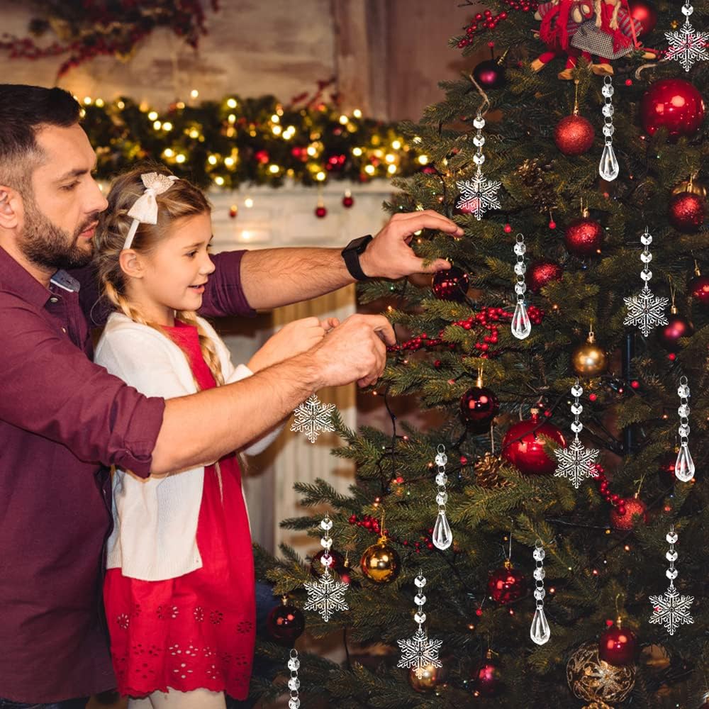 YUJUN 38 piezas de decoraciones de cristal para árbol de Navidad, copos de nieve de invierno, gotas de carámbano, adornos colgantes de araña