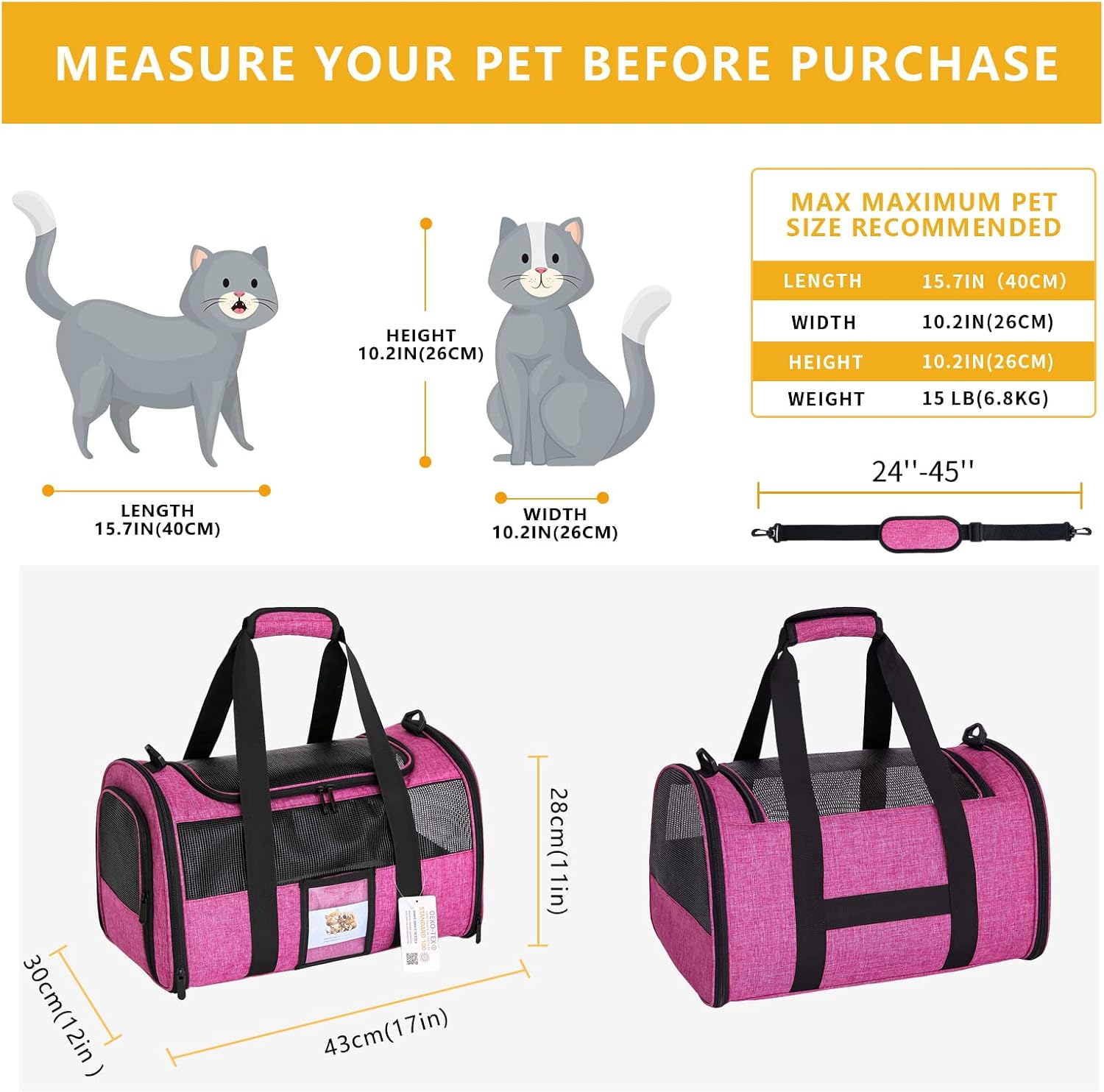 Transportador de mascotas aprobado por aerolíneas para perros pequeños, gatos, gatitos de menos de 15 libras, plegable y suave, transportador de