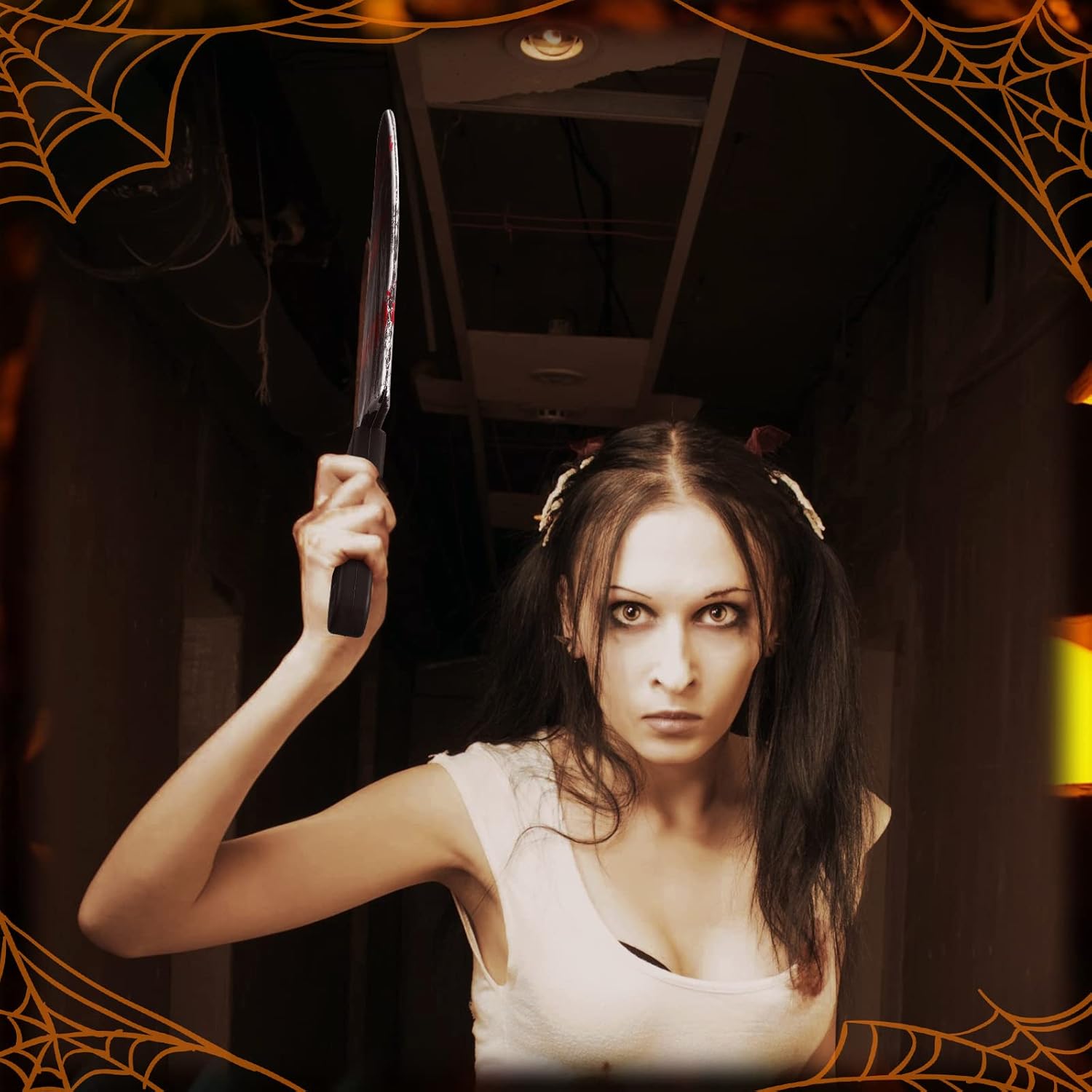 Vinsot Juego de 9 cuchillos de Halloween de plástico, cuchillo de carnicero, machete, cuchillo slasher, accesorio de disfraz, cuchillo de sangrado