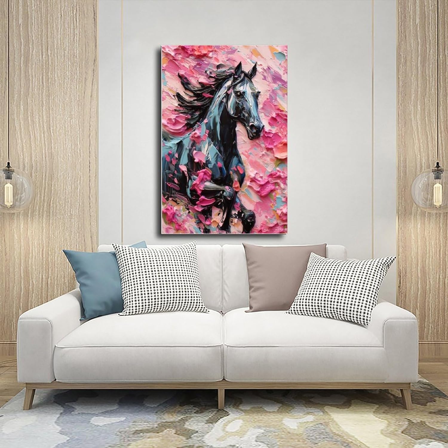 Fyzuf Arte de pared de caballo pintura al óleo sobre lienzo, póster de caballo cubismo colorido de caballos lindos caballos estéticos, póster de