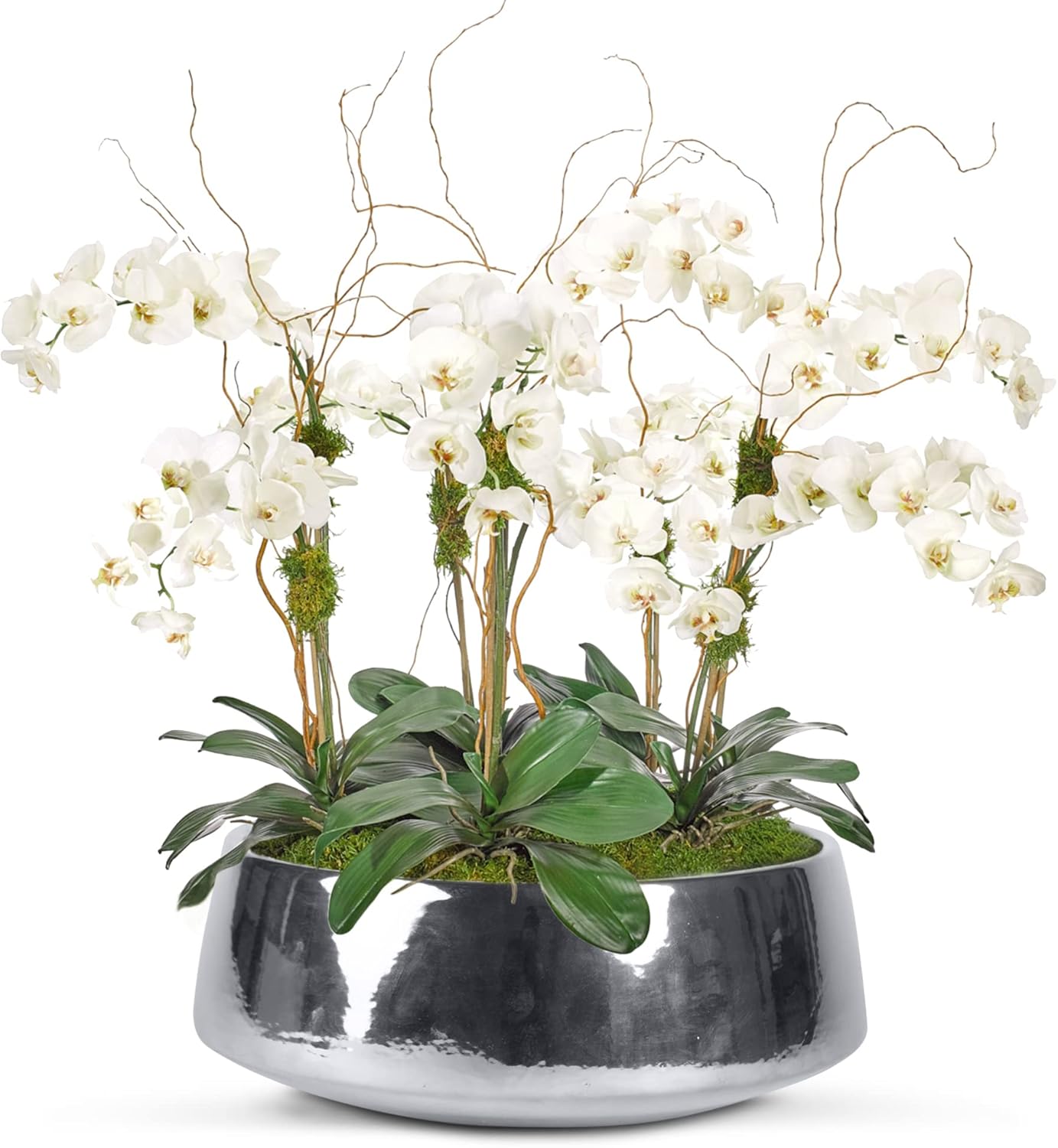 Maceta redonda y elegante de cerámica plateada para centro de mesa, moderna maceta decorativa para interiores y exteriores, 5 pulgadas de alto x 10
