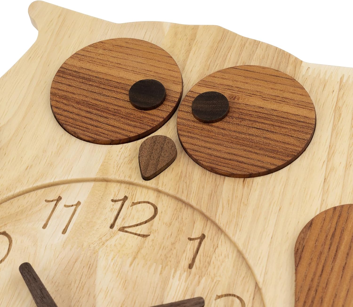 Reloj de pared de búho decorativo de madera Clolck sin tictac, funciona con pilas, reloj de péndulo de madera para sala de estar, dormitorio,