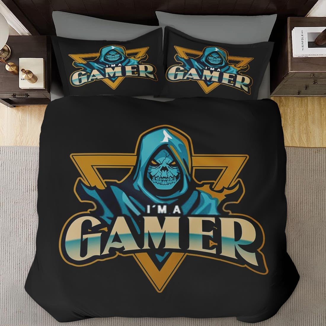 Funda de edredón tamaño Queen, juego de ropa de cama vintage con cierre de cremallera para niños y adultos, funda de edredón de juegos de calavera