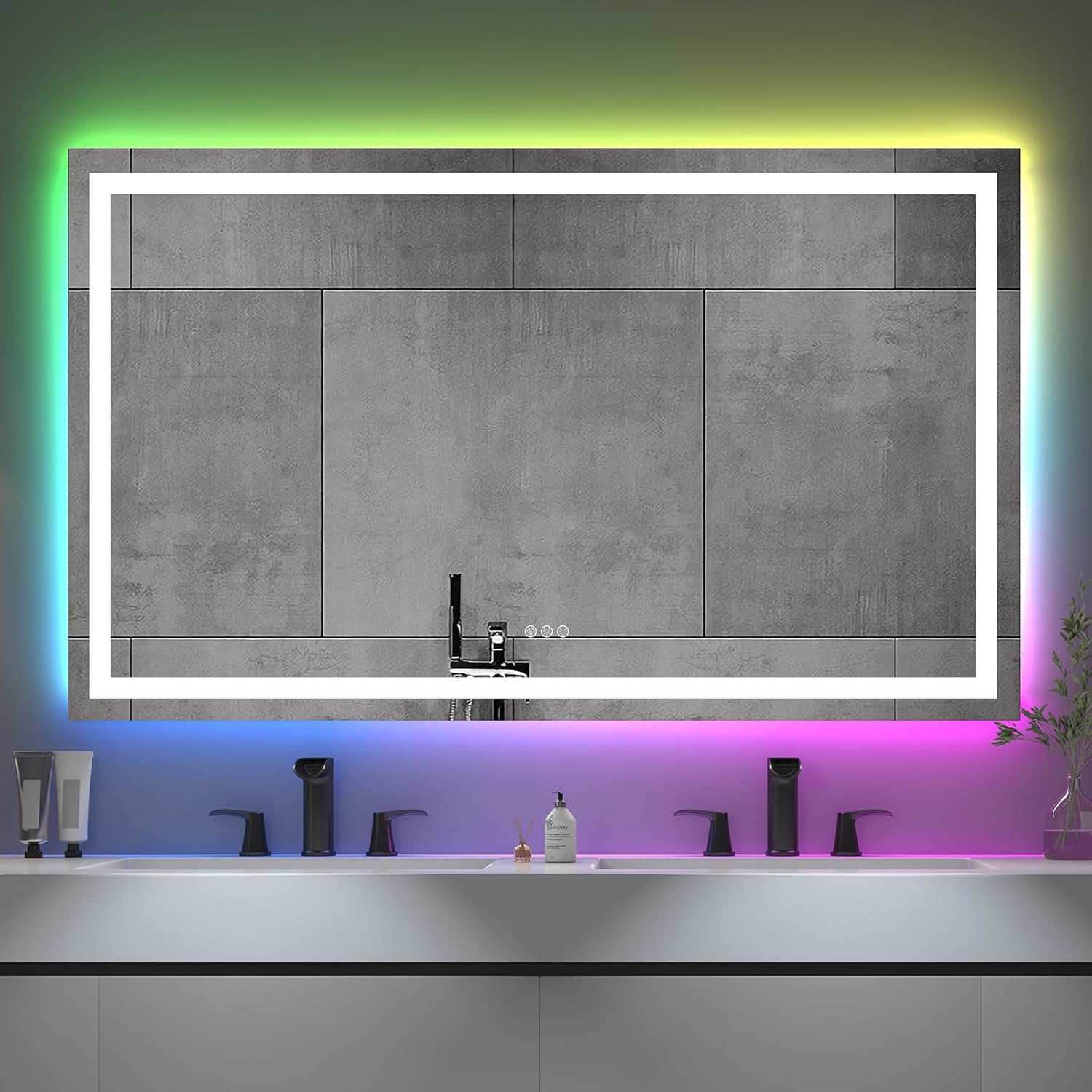 JONKEAN Espejo de baño LED de 60 x 36 pulgadas con luces, espejo LED antivaho montado en la pared para baño, espejos de baño rectangulares con
