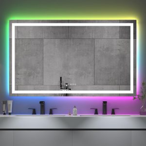 JONKEAN Espejo de baño LED de 60 x 36 pulgadas con luces, espejo LED antivaho montado en la pared para baño, espejos de baño rectangulares con JONKEAN Espejo de baño LED de 60 x 36 pulgadas con luces, espejo LED antivaho montado en la pared para baño, espejos de baño rectangulares con