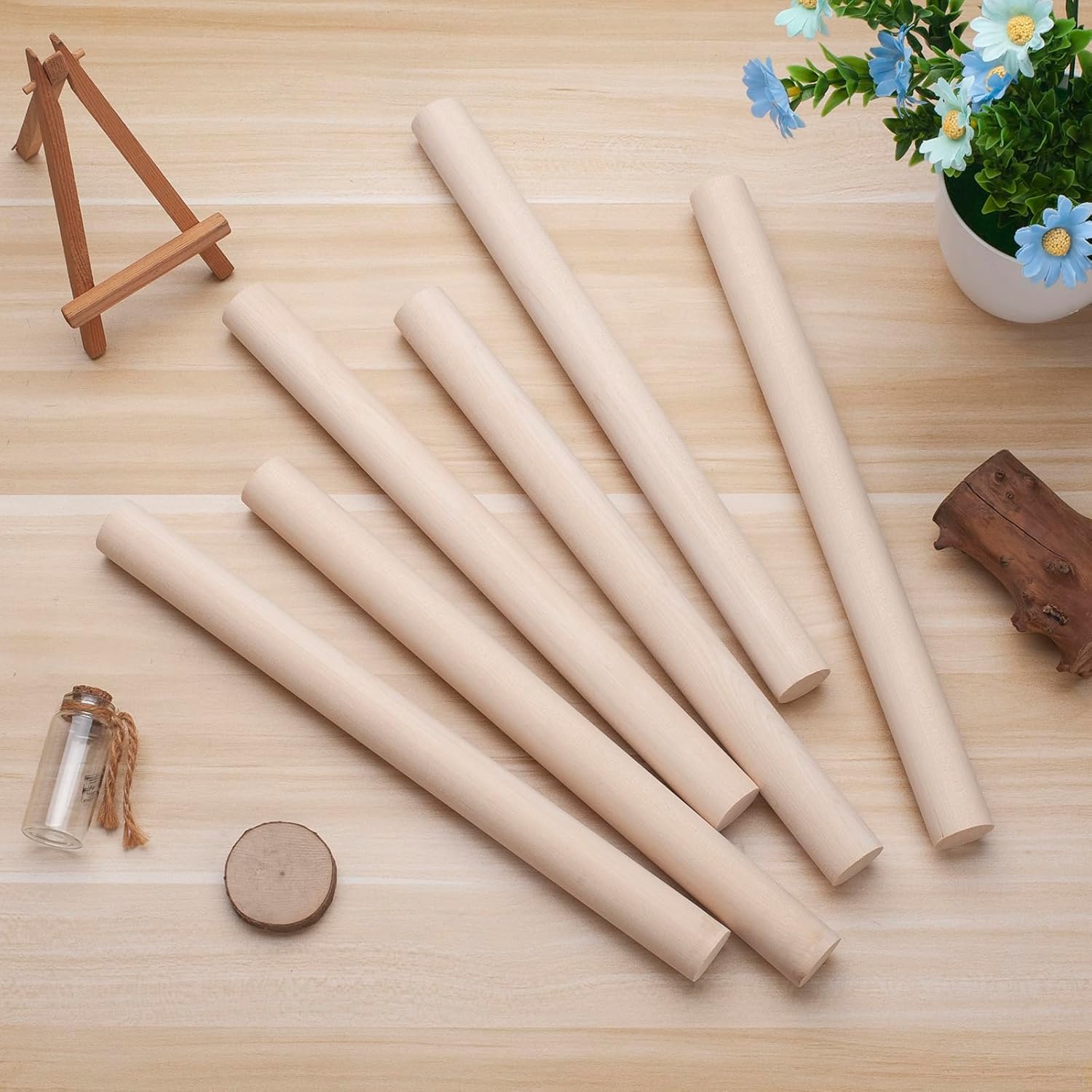 Varillas de madera para manualidades, 6 varillas redondas de madera de 1 x 12 pulgadas, pasador grueso de macramé para proyectos de manualidades,