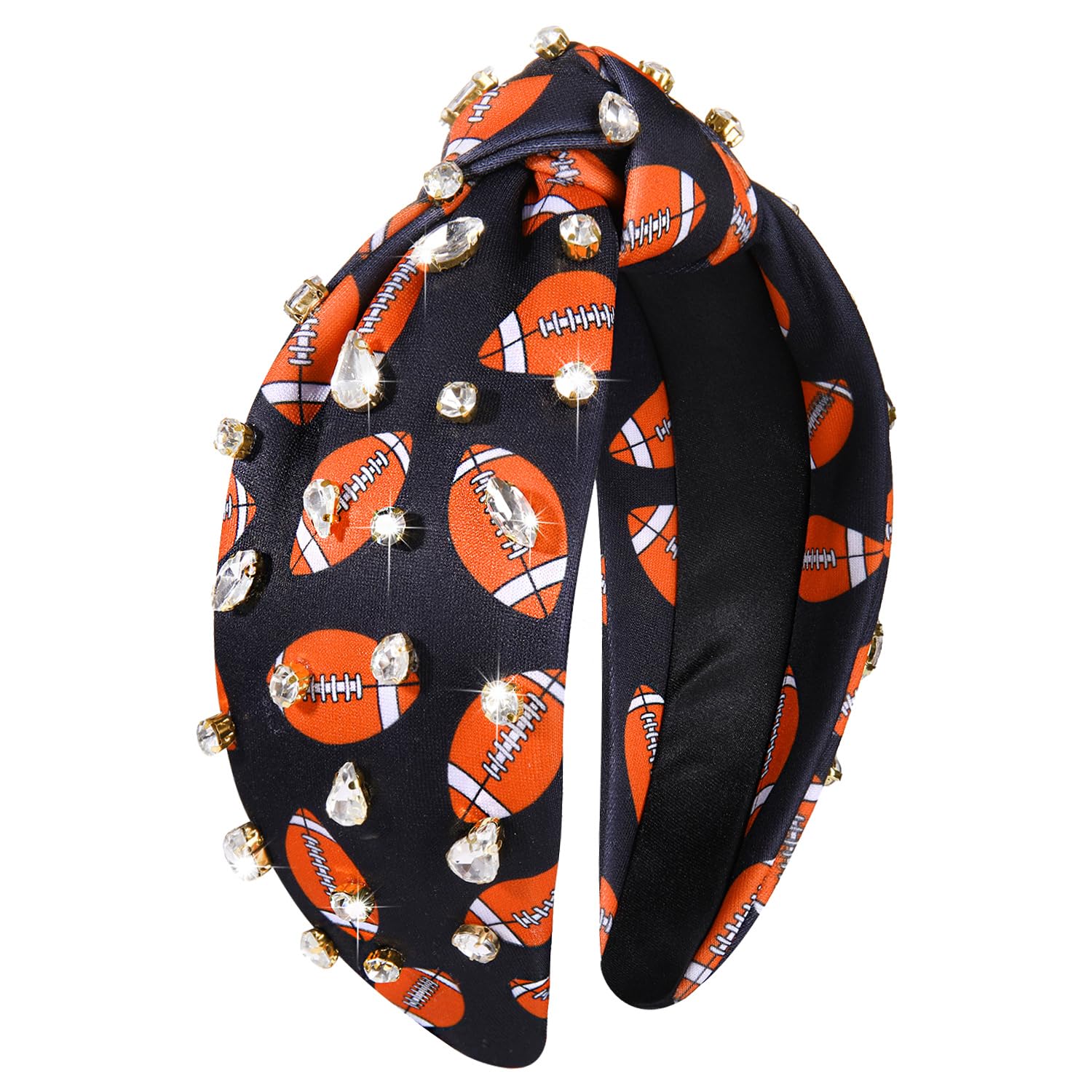 mokkia Diadema de fútbol para mujer, accesorios de fútbol para mamá, diadema anudada con diamantes de imitación, diadema con nudo superior ancho