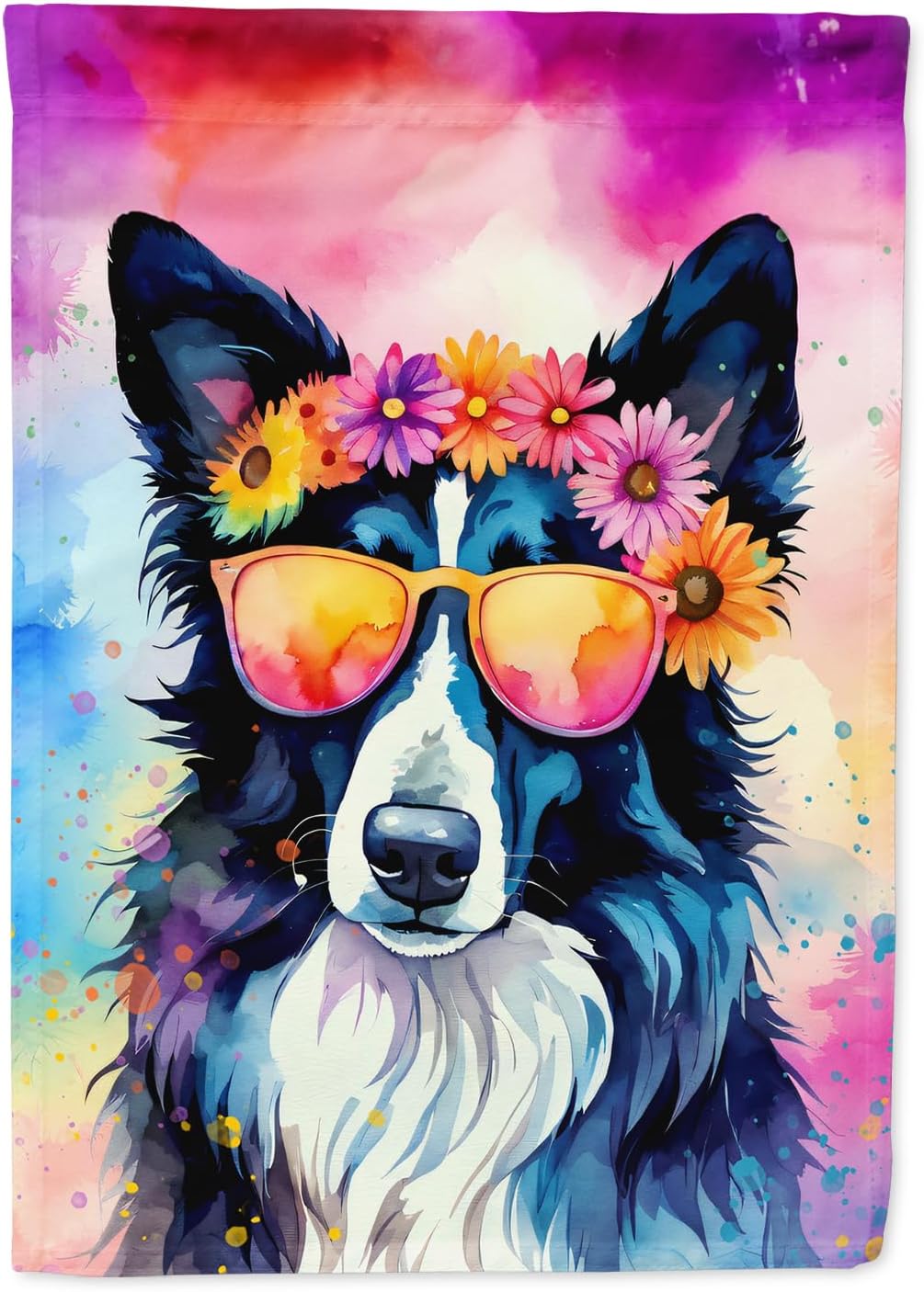 Caroline’s Treasures DAC2466GF Border Collie Hippie Dawg Garden Flag Mailbox Flag Decorative Yard Flag Banner Outside Patio Artwork Yard Flower