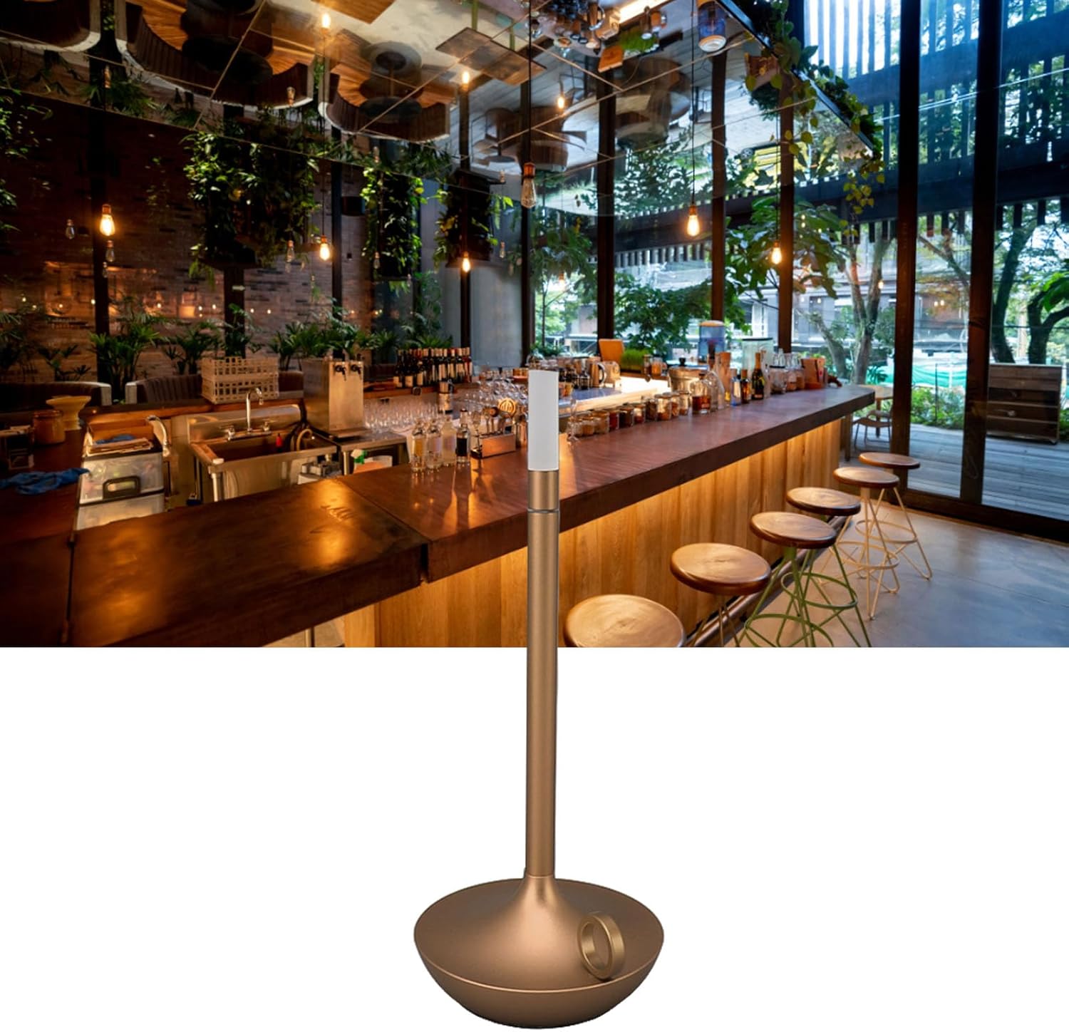 Hilitand Lámpara de mesa inalámbrica Aleación de aluminio 3 niveles de brillo Portátil innovadora forma de vela LED Lámpara de escritorio (dorado)