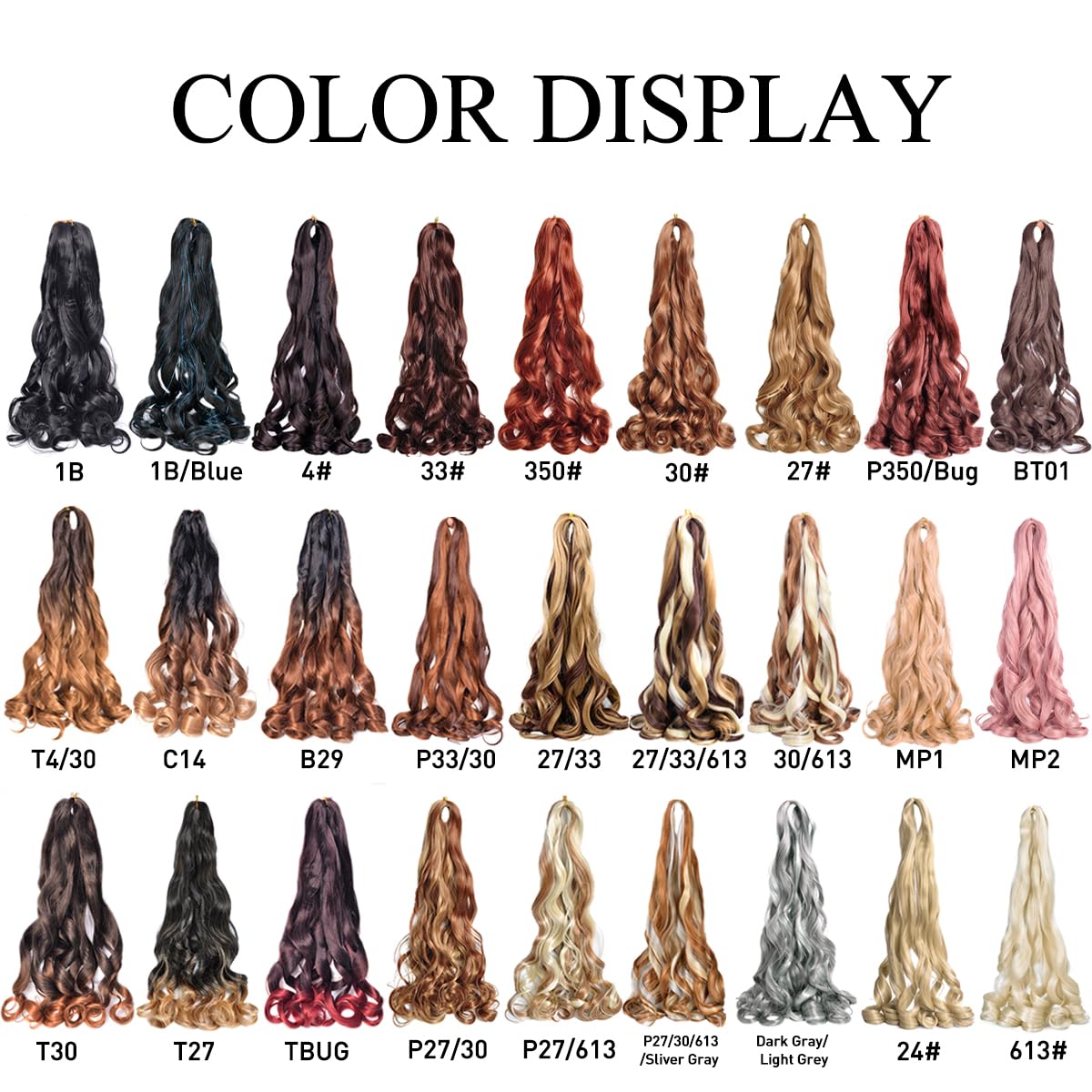 Cabello rizado francés trenzado, paquete de 8 unidades, suelto, ondulado, preestirado, sintético 350# en espiral rizado de ganchillo de 16 pulgadas,
