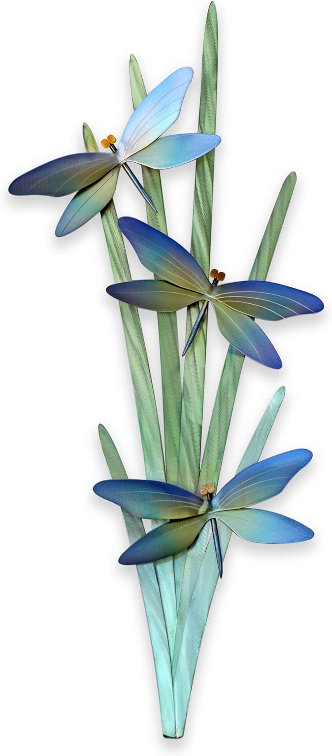 T.I. Design Dragonflies in Marsh – Decoración de pared de metal contemporánea para casa de campo de lago costero