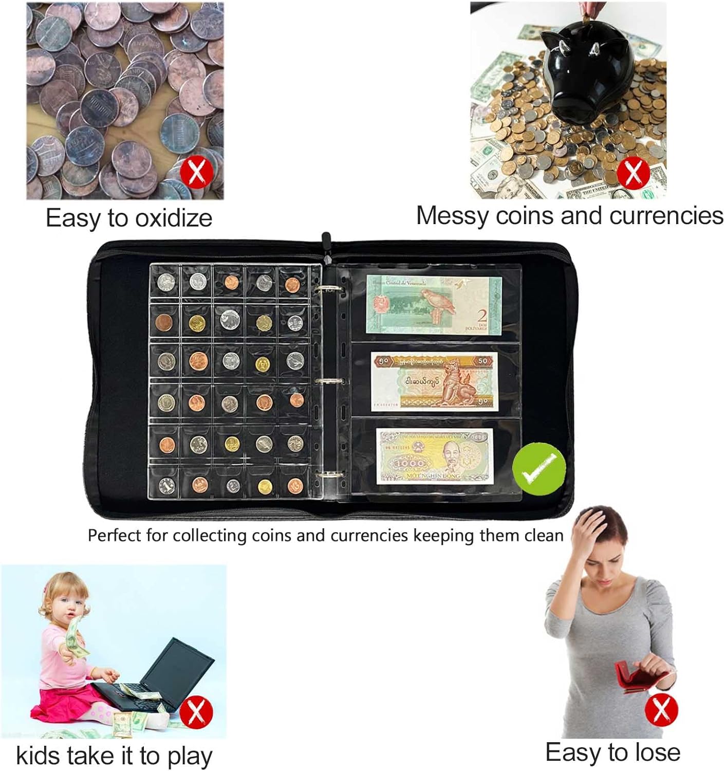 20 hojas de fundas para monedas, páginas de suministros de colección de dinero de papel, página de recolección de divisas con fundas estándar de 9