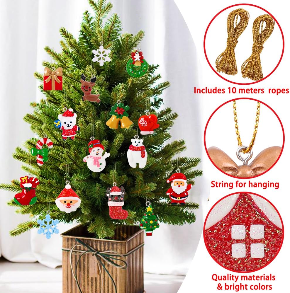 YUJUN Juego de 36 mini adornos de Navidad de resina para decoración de árbol de Navidad, pequeñas figuras en miniatura de resina para decoración de