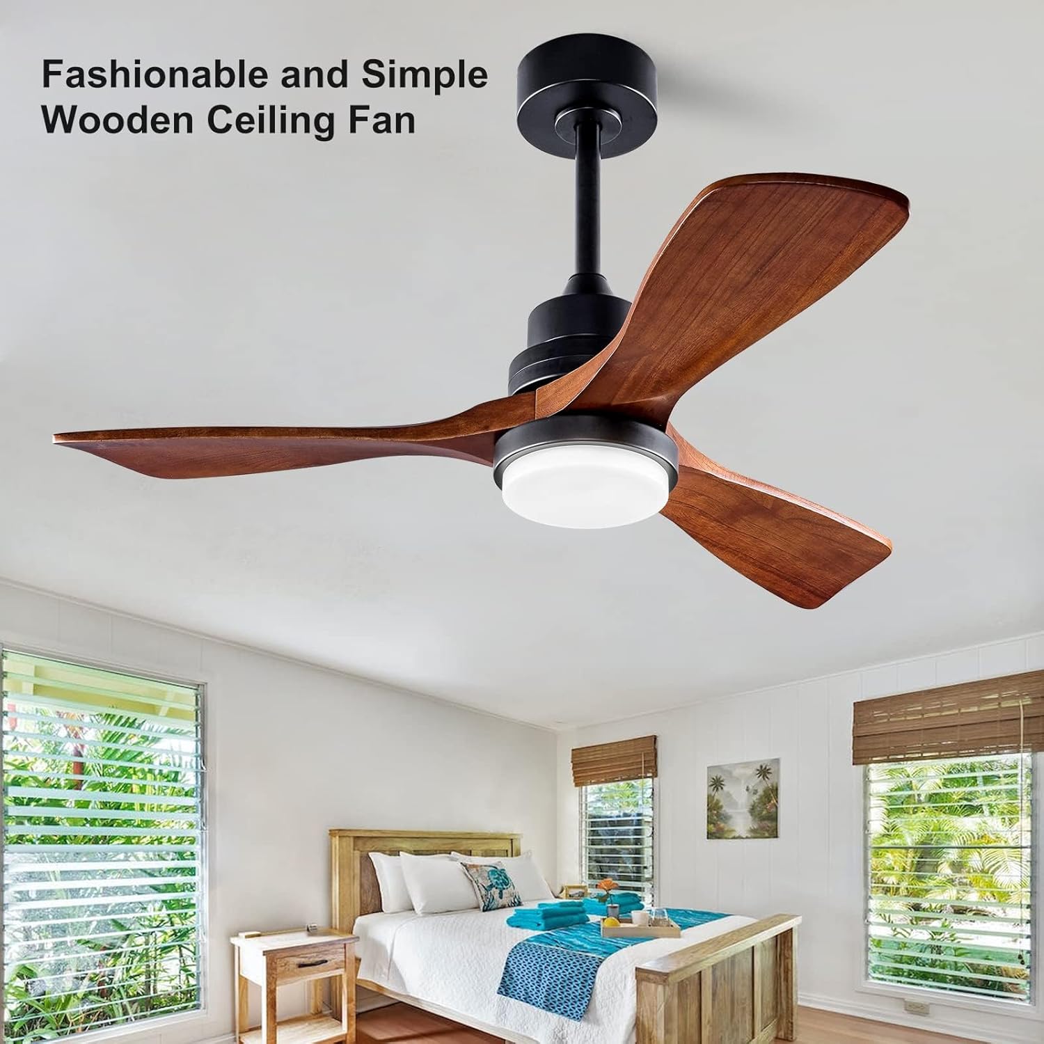 XBIBI Ventiladores de techo de 42 pulgadas con luces y control remoto, moderno ventilador de techo de madera de 3 aspas con luz, motor de CC