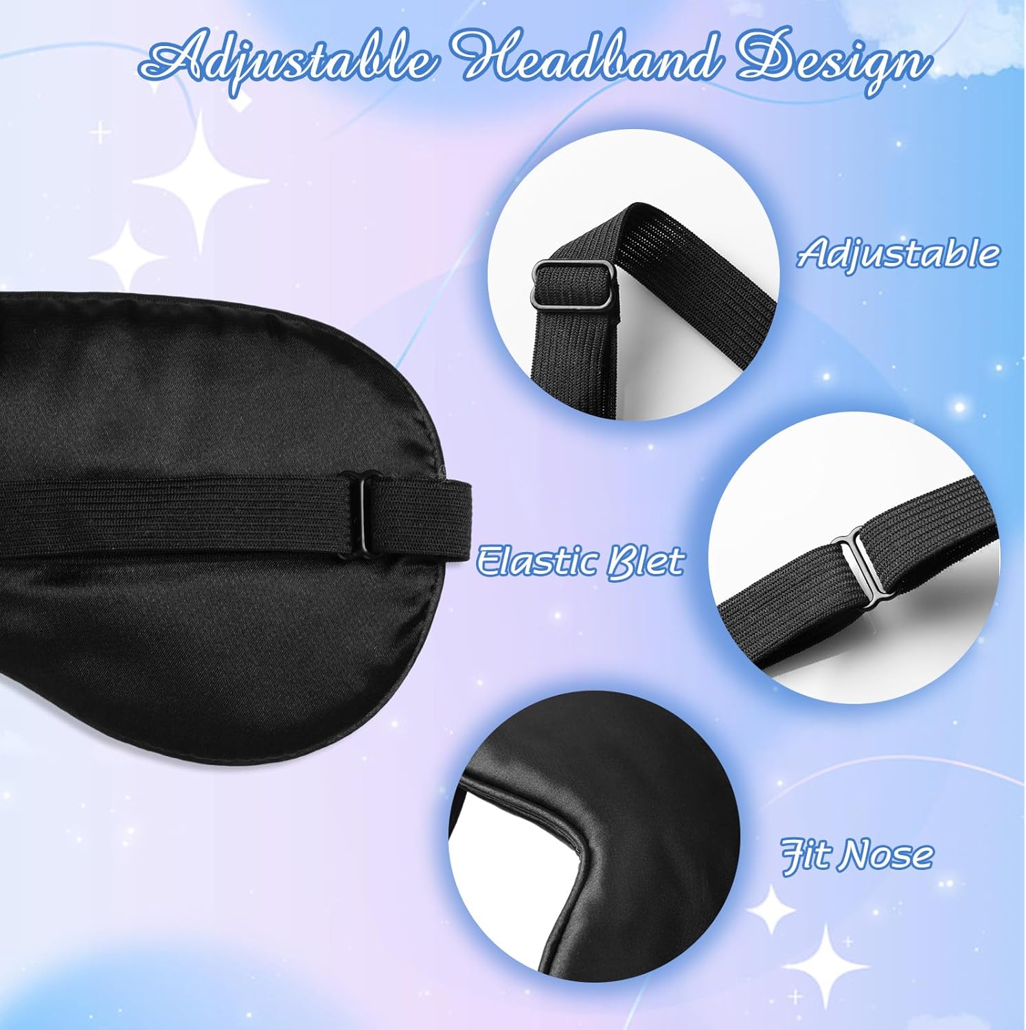 BBTO Máscara de seda para dormir, 4 unidades, máscara de ojos suave con correa ajustable para el hombro, máscara de ojos para sombrear el sueño,