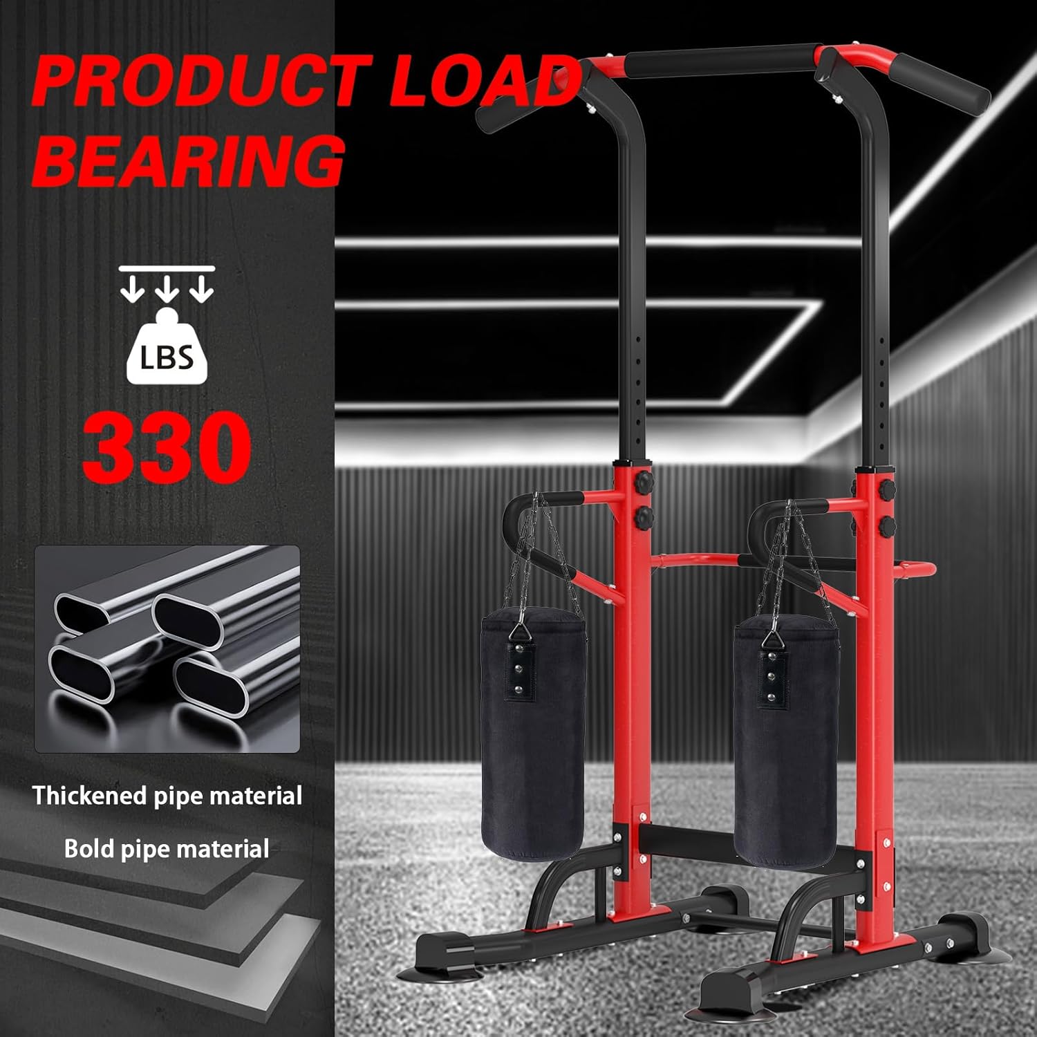 soges Power Tower Adjustable Height Pull Up & Dip Station Multi-Function Home Strength Training Fitness Workout Station