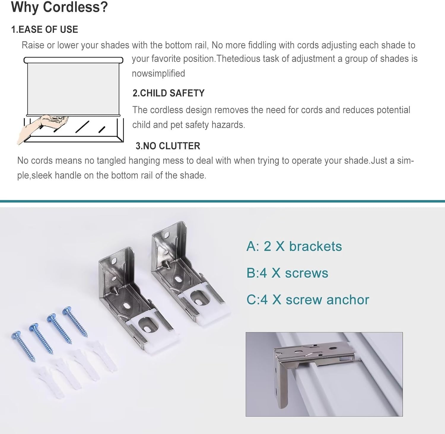Changshade Persianas enrollables opacas para ventanas, persianas enrollables personalizadas sin cordón con cenefa, protección UV y aislamiento
